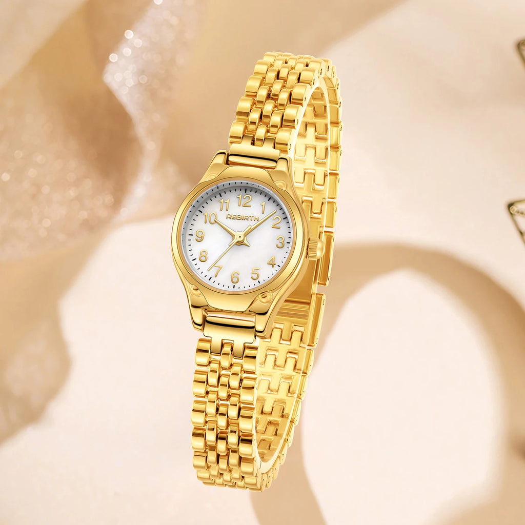 REBIRTH Ladies Elegant Quartz Watch – Stainless Steel Band Ladies Quartz Watch Nixie