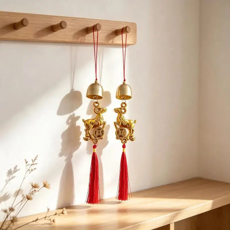 Golden Goat Bell Hanging Ornament – Lucky Red Tassel Décor Festive Hanging Ornament Nixie