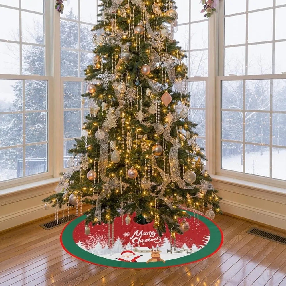 35" Flannel Christmas Tree Skirt – Santa & Snowflake Print Christmas Tree Skirt Nixie