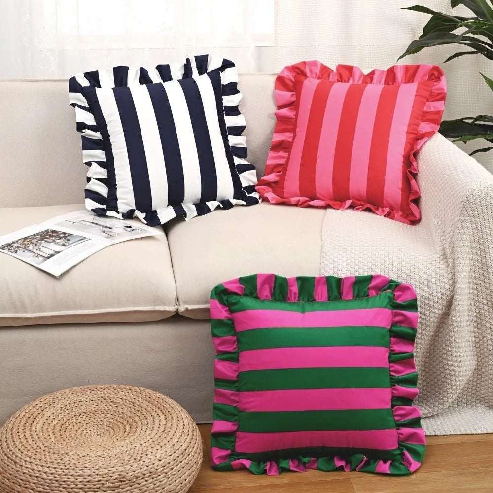 Striped Velvet Pillowcase Lotus Leaf Edge | Soft Decorative Cover Decorative Pillowcase Nixie