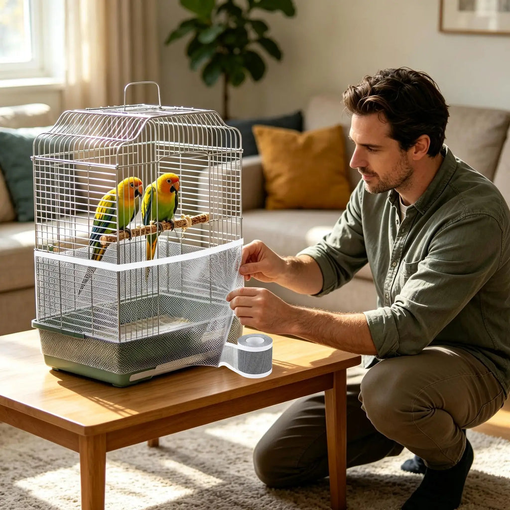 Bird Cage Seed Catcher Mesh Net – Self-Adhesive Splash Guard Bird Cage Accessory Nixie