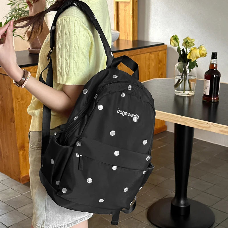 Korean Polka Dot Women's Backpack – Lightweight 20–35L