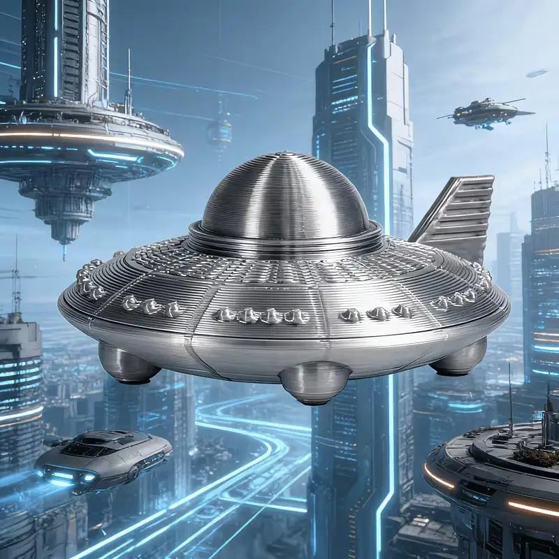 3D Printed UFO Figurine Retro Sci-Fi Alien Spaceship Desk Ornament Sci-Fi Desk Figurine Nixie