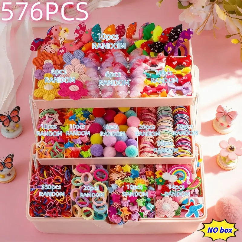 576pcs Girls Hair Accessories – Butterfly Clips & Elastic Bands Hair Accessories Set Nixie 567PCS-No box