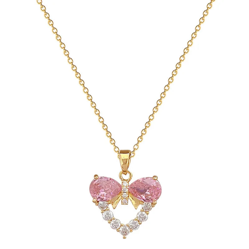 Butterfly Heart Pendant Choker Necklace – Gold Stainless Steel Pendant Necklace Nixie