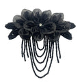 Handmade Fabric Flower Brooch with Tassels, Beads & Rhinestones Fabric Flower Brooch Nixie Black