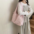 Korean Polka Dot Plaid Canvas Shoulder Bag – Large Capacity Canvas Shoulder Bag Nixie Pink