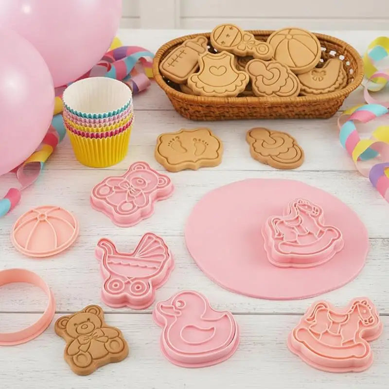 8-Piece Baby-Themed 3D Cookie Stamp Cutters – Food-Safe Baking Set Cookie Stamp Cutters Nixie