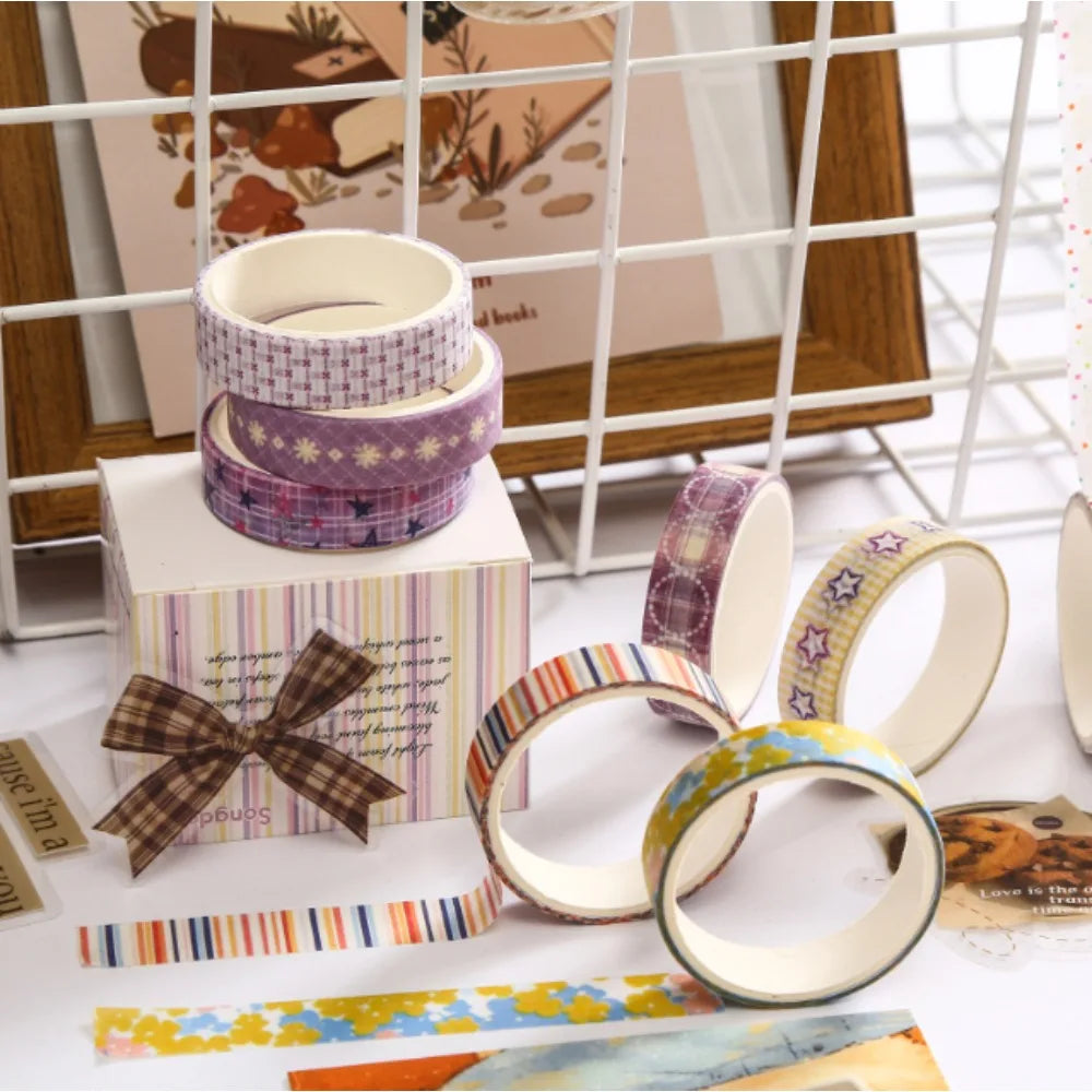10pcs Cute Cartoon Washi Tape Set – Grid & Star Designs Decorative Washi Tape Nixie