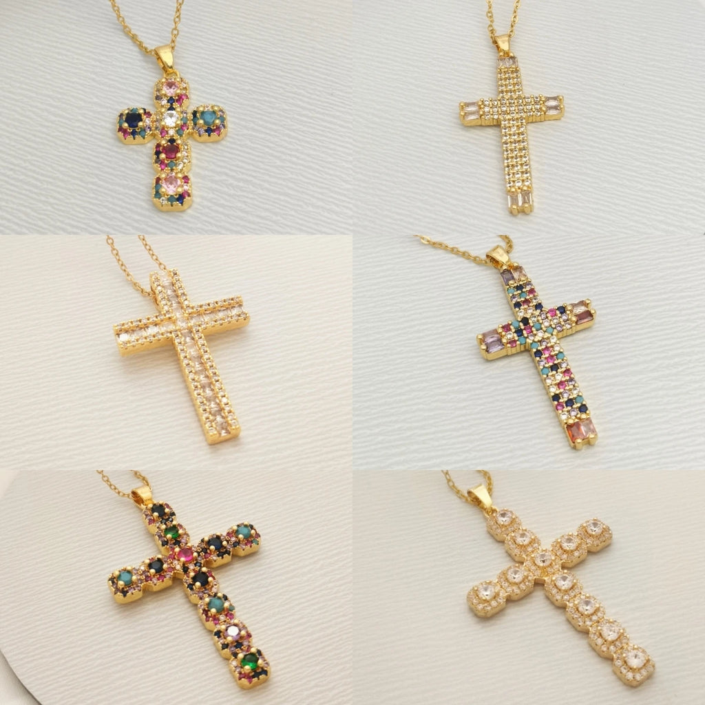 Colorful Cross Pendant Necklace – Women's Gold Clavicle Chain Pendant Necklace Nixie