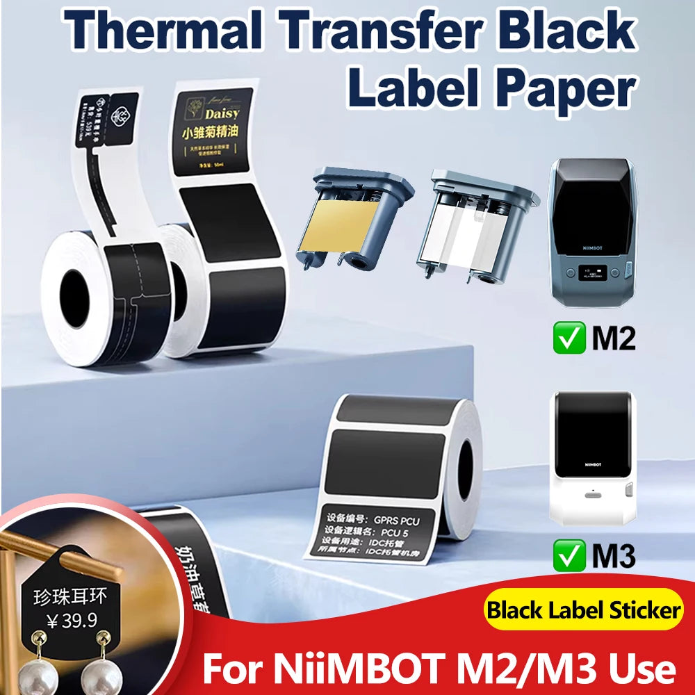 Niimbot M2/M3 Thermal Transfer Labels & Ribbon – Black, Gold, White