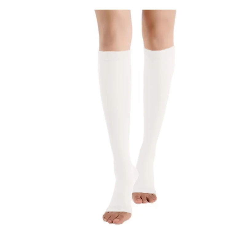Graduated Compression Knee-High Stockings Open Toe S–XL Compression Stockings Nixie White L-XL