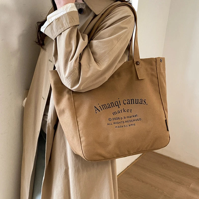 Large Canvas Tote Bag for Women | Letter Print Shoulder Bag Canvas Tote Bag Nixie