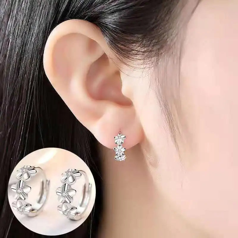 Camellia Zirconia Ear Clips – Silver-Plated Fashion Earrings Clip-On Earrings Nixie