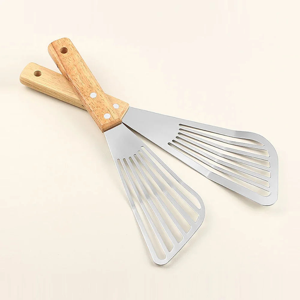Stainless Steel Fish Turner Spatula – Wooden Handle Kitchen Spatula Nixie