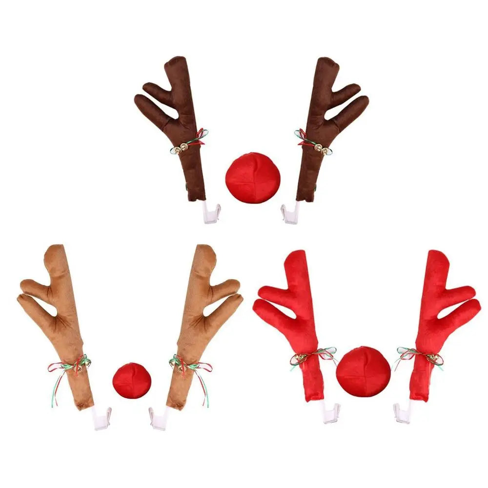 Christmas Car Reindeer Antlers & Red Nose Decoration Set Car Holiday Decoration Nixie