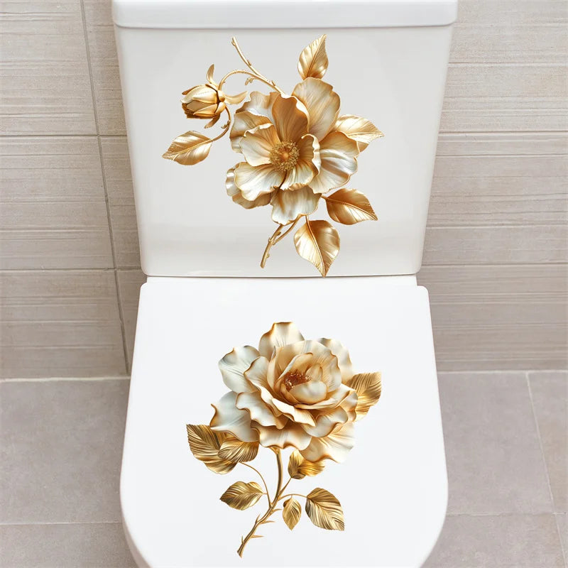 Golden Flower Toilet Sticker – Waterproof Self-Adhesive Decal Bathroom Decal Sticker Nixie Default Title