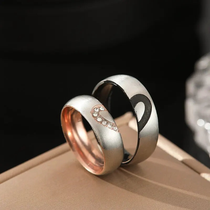 2pcs Stainless Steel Heart Ring Set – Gold & Silver Unisex Fashion Ring Set Nixie
