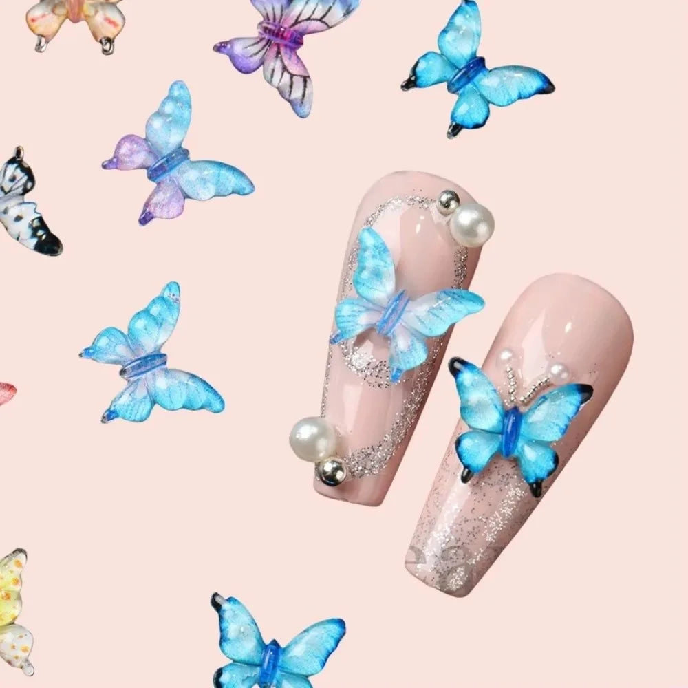 50pcs 3D Butterfly Nail Charms – Multicolor Glossy Resin Set Nail Art Charms Nixie