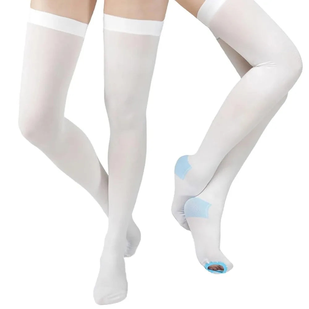 Thigh High Compression Stockings Open Toe – 1 Pair S–XXL