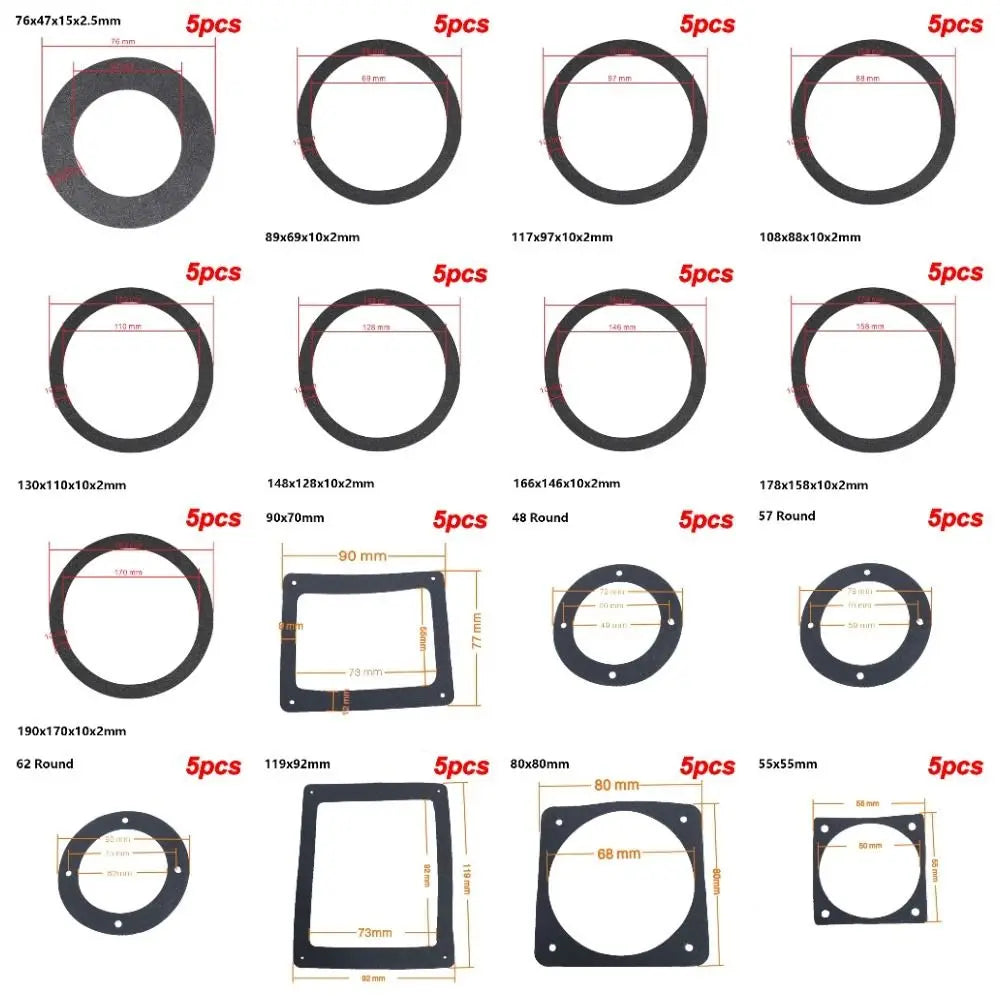 5Pcs EVA Foam Speaker Sealing Gaskets – 3" to 10" Sizes Speaker Sealing Gasket Nixie
