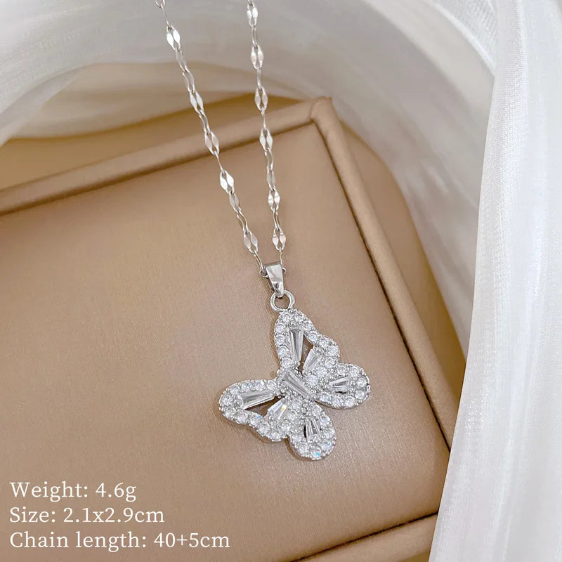 Butterfly Crystal Pendant Necklace – Women's Clavicle Chain Pendant Necklace Nixie XL2606-135