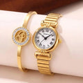 Retro Roman Numeral Gold Watch & Bracelet Set for Women Women's Watch Set Nixie Gold