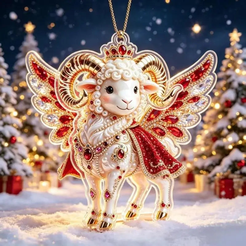 2D Acrylic Chinese Zodiac Goat Hanging Ornament Red Gold Holiday Hanging Ornament Nixie