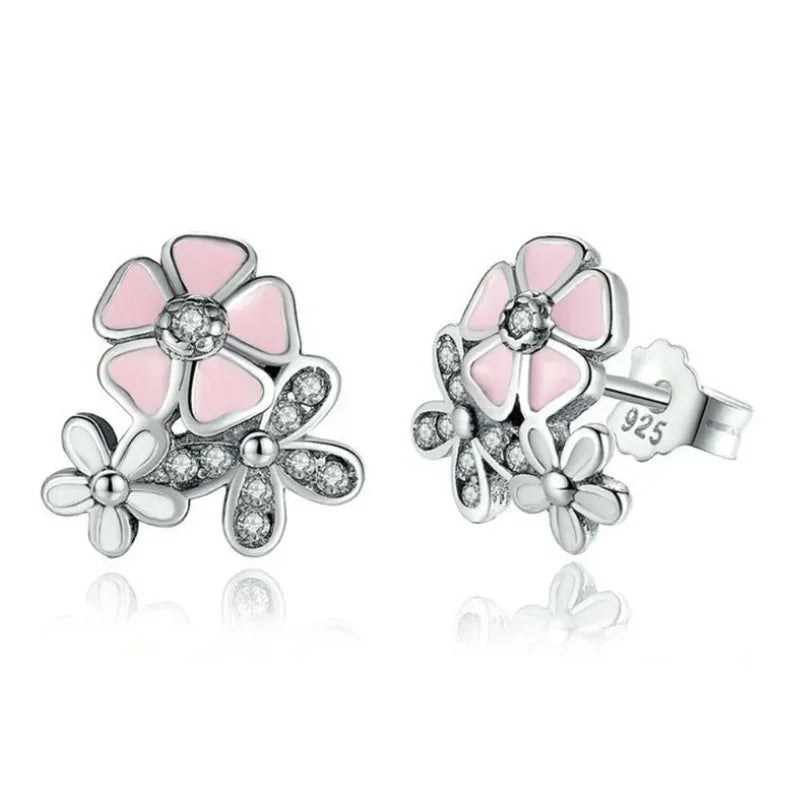 Silver Floral Daisy Zircon Stud Earrings – Pink & Peach Stud Earrings Nixie