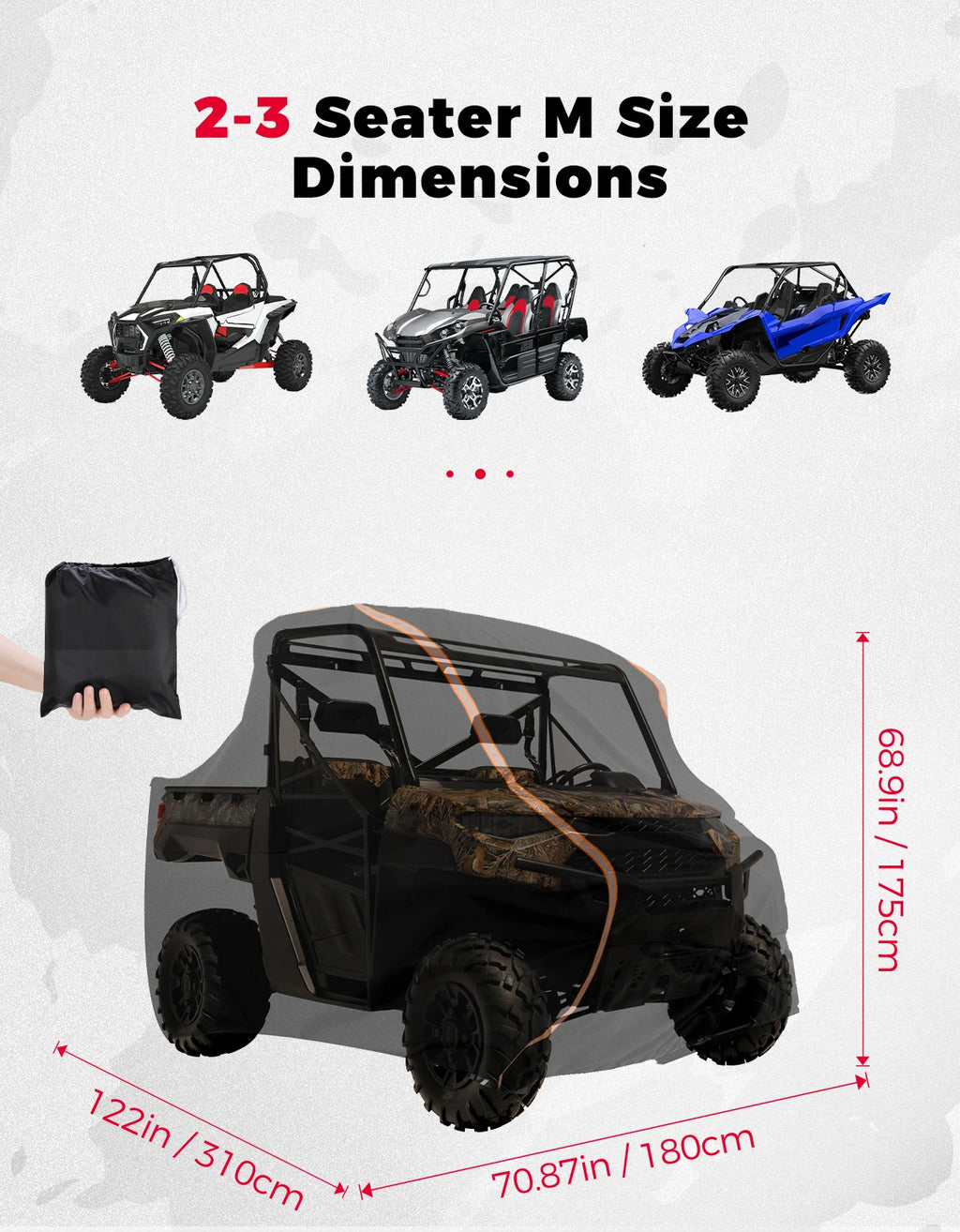 KEMIMOTO Heavy Duty UTV Cover for Polaris RZR & Can-Am UTV Cover Nixie M Size 310x180x175cm