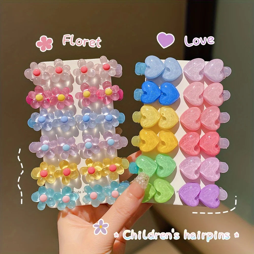 12pcs Girls Rainbow Hair Clips – Flower Star Heart Hairpins Kids Hair Clips Nixie