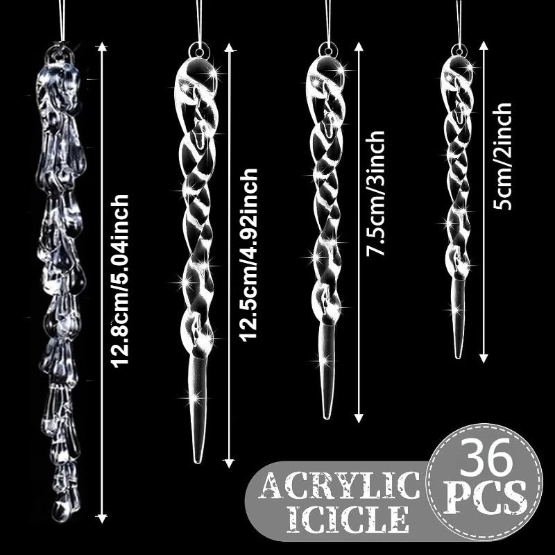 36Pcs Clear Acrylic Twisted Icicle Christmas Ornaments – 4 Sizes Christmas Ornaments Nixie 36pcs