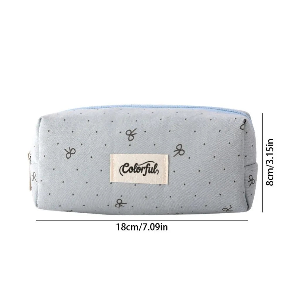Bow Pattern Fabric Pencil Case – Cute Zipper Pouch