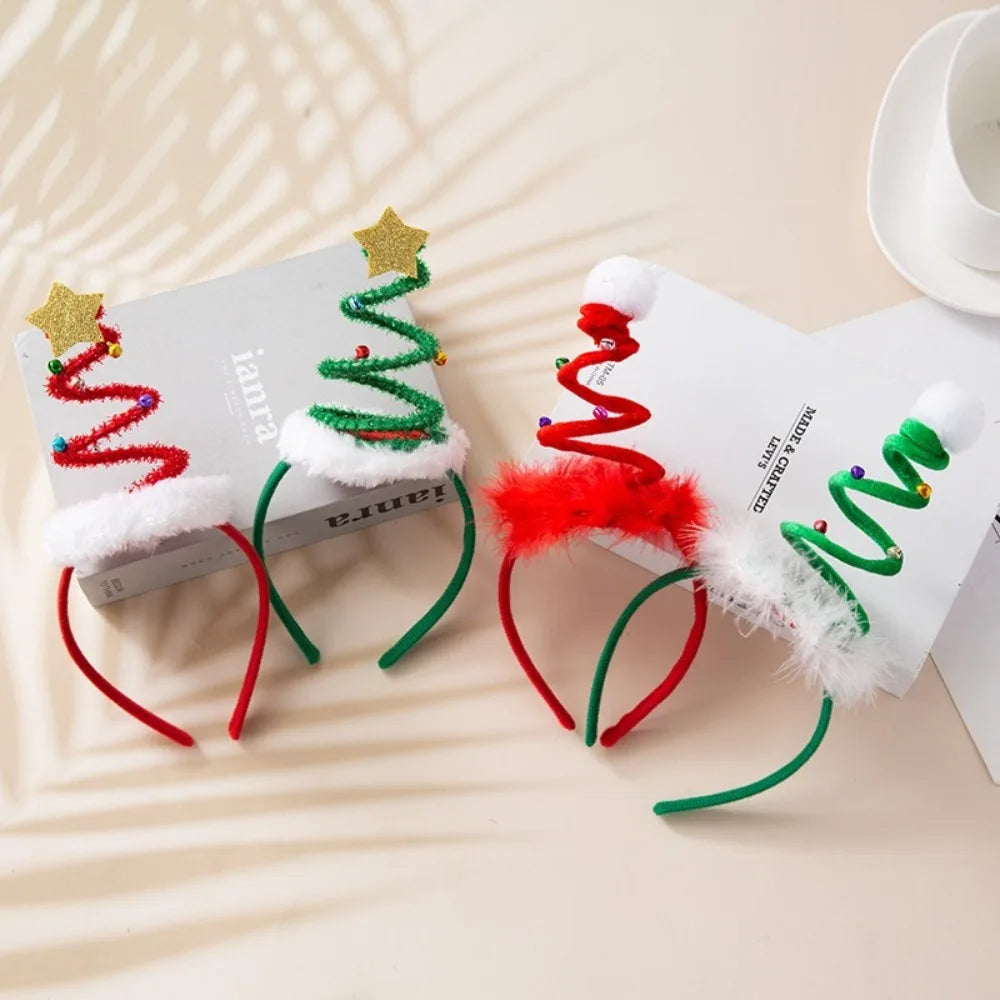 Fluffy Christmas Headband Bells Santa Hat Hair Hoop Kids Adults Holiday Hair Accessory Nixie