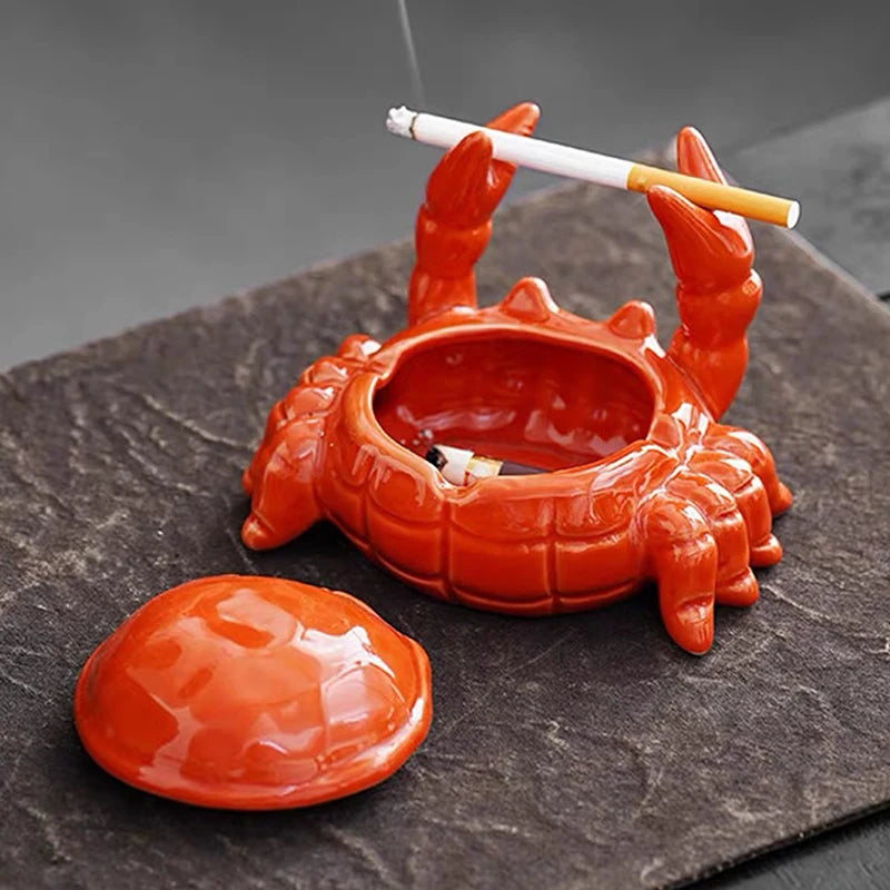 Cute Crab Ceramic Ashtray with Lid – Home Décor Gift Ceramic Ashtray Nixie