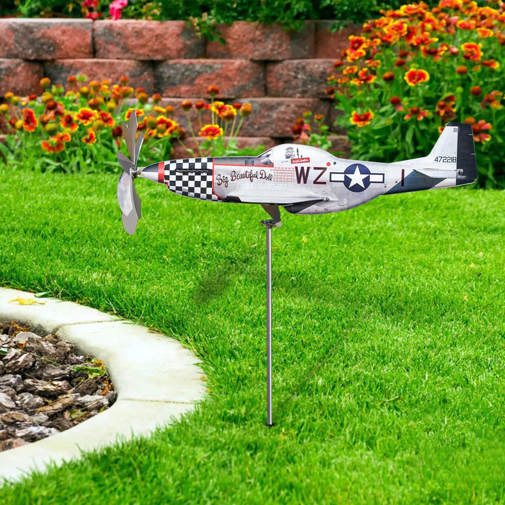 Airplane Wind Spinner Stainless Steel Weatherproof Garden Sculpture Garden Wind Spinner Nixie