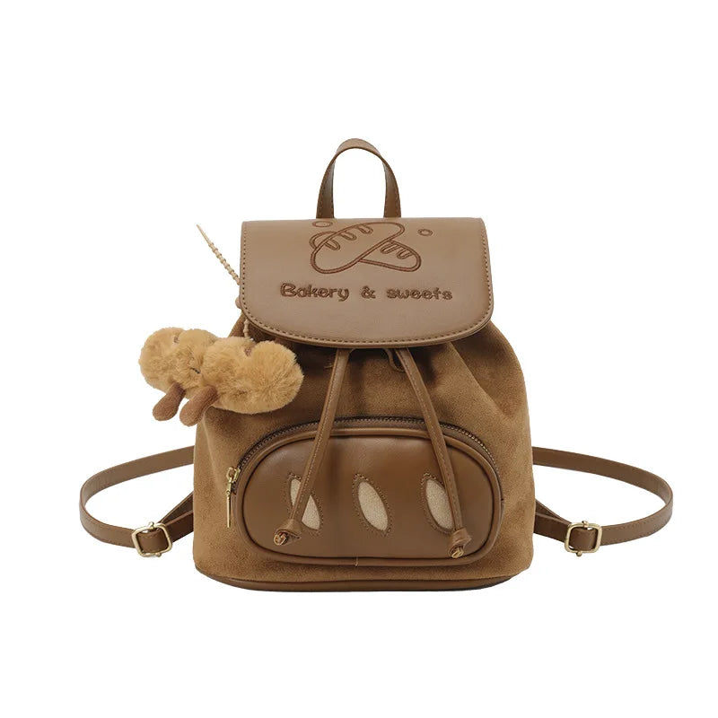Korean Cartoon Embroidered Suede Small Backpack for Women Embroidered Backpack Nixie