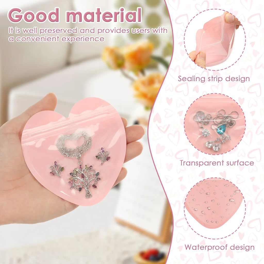 200Pcs Heart Shape Clear Zipper Jewelry Bags – Pink & Red Jewelry Zipper Bags Nixie