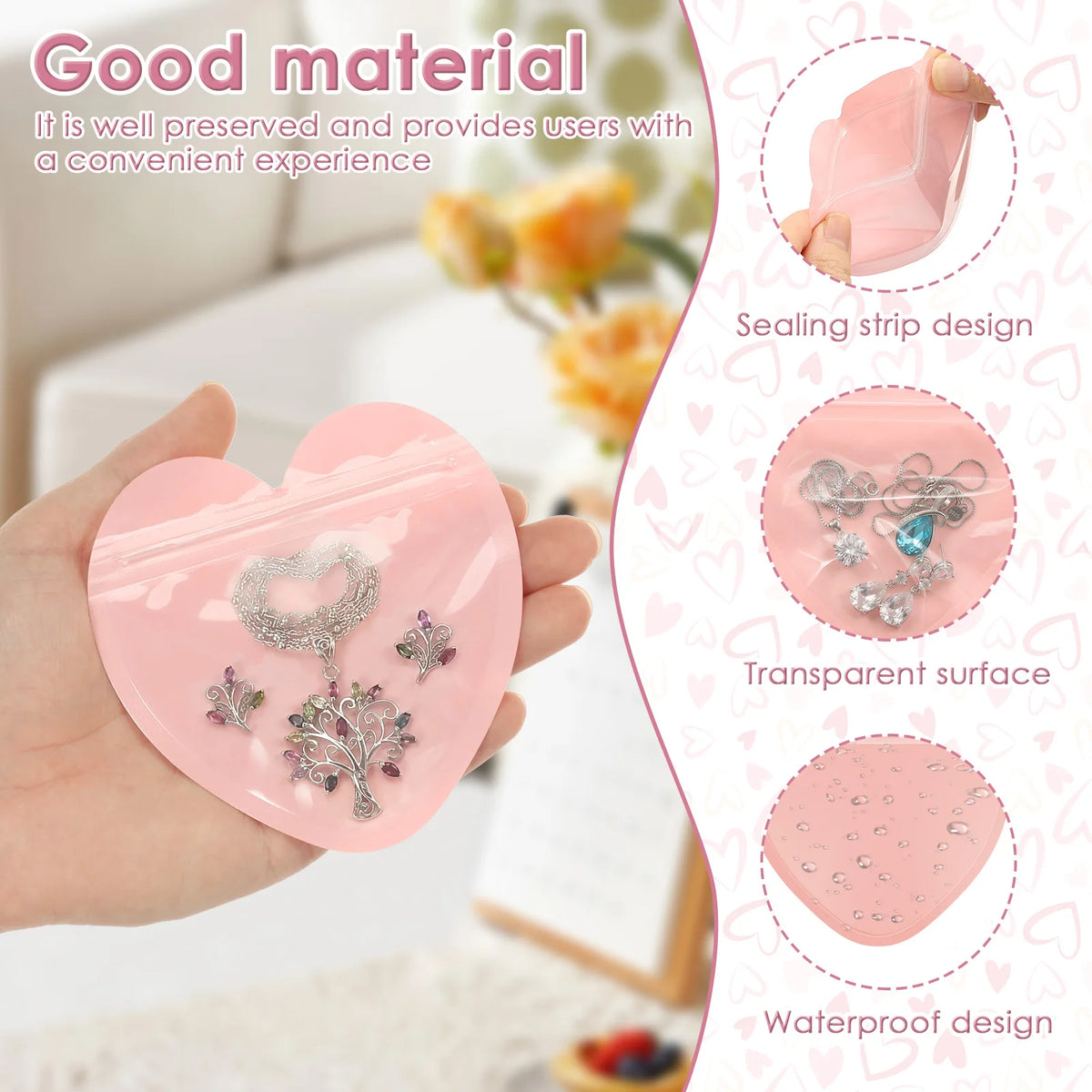 200Pcs Heart Shape Clear Zipper Jewelry Bags – Pink & Red Jewelry Zipper Bags Nixie