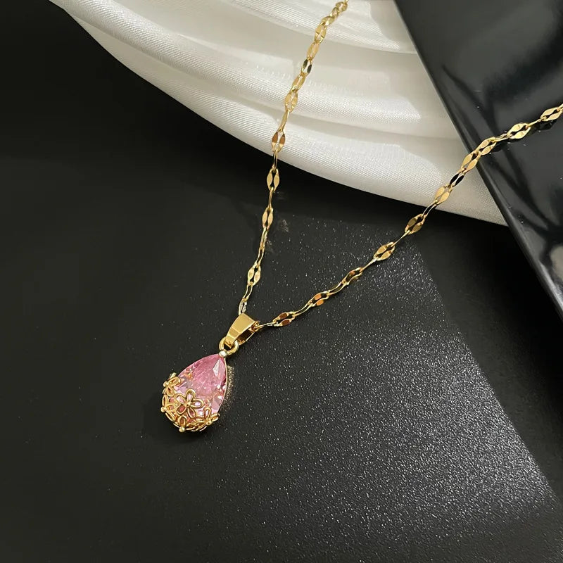 Waterdrop Pendant Necklace – Gold Stainless Steel Clavicle Chain Pendant Necklace Nixie