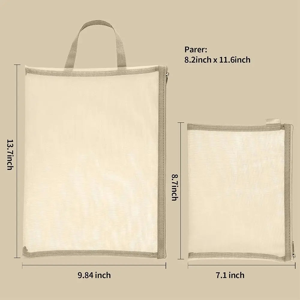 A4/A5 Double-Layer Zipper Mesh Storage Pouch with Handle