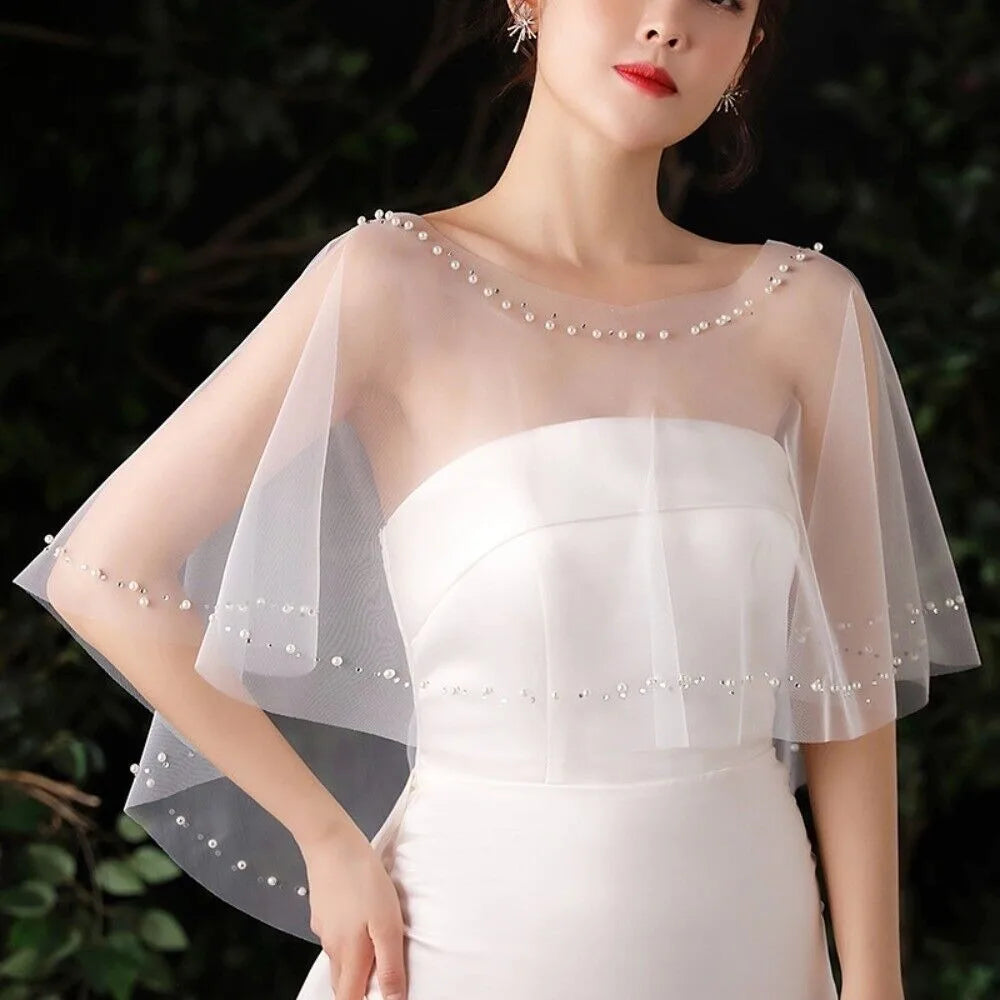 Lace Bridal Shawl Cape with Pearl Jewel Collar for Women Bridal Shawl Cape Nixie Style 4