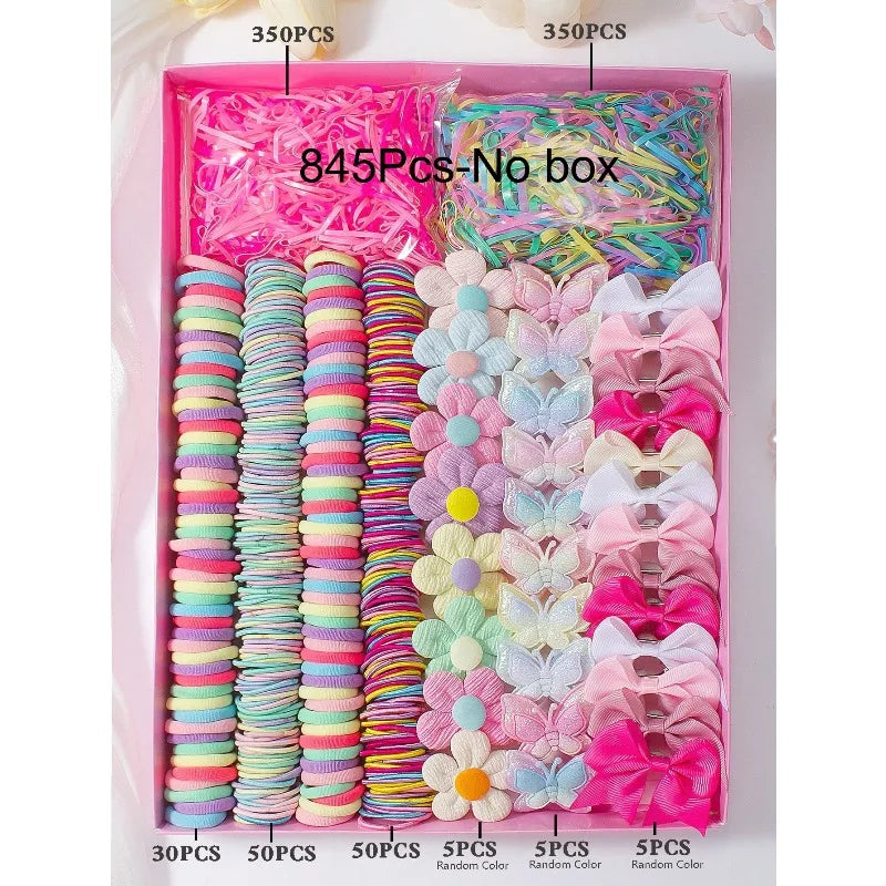 Colorful Bow & Flower Elastic Hair Bands Set for Girls Kids