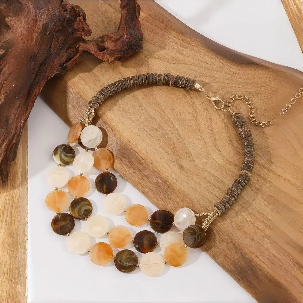 Multilayer Geometric Beaded Necklace – Acrylic & Wood | Nixie Beaded Necklace Nixie