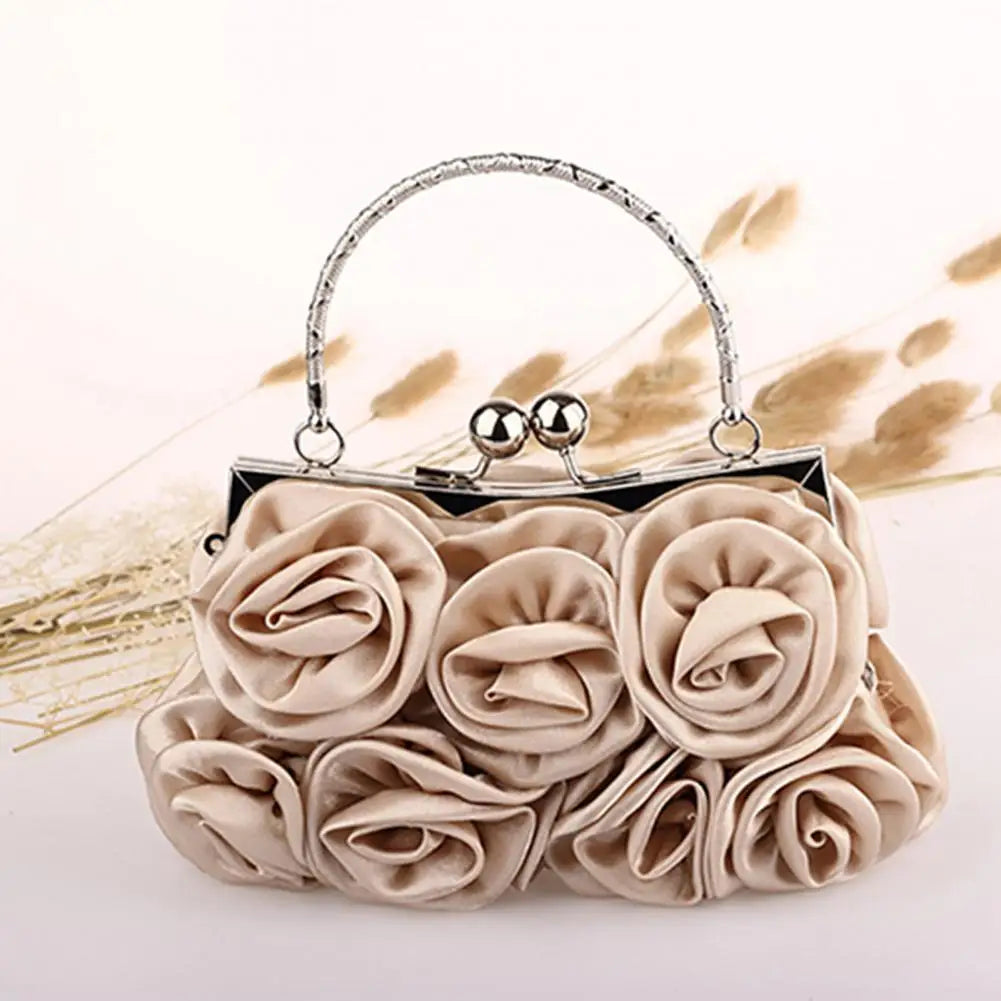 Women's Silk Rose Flower Clutch Bag – Bridal Wedding Purse Bridal Clutch Bag Nixie
