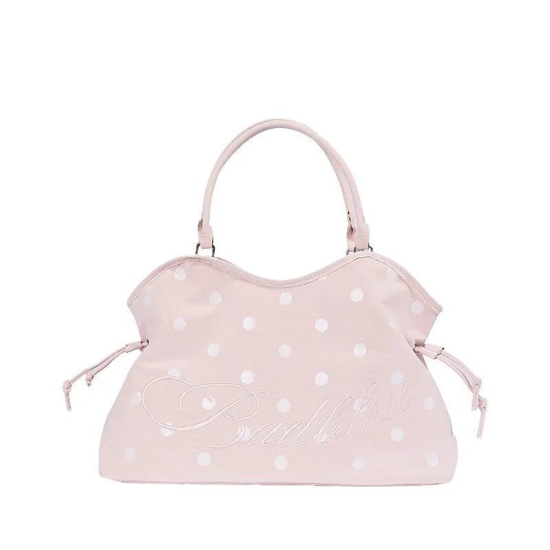 Korean Polka Dot Woven Tote Bag – Large Shoulder Handbag Woven Tote Bag Nixie