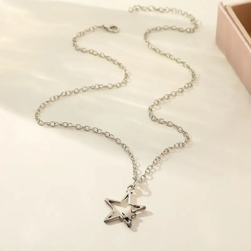 Vintage Pentagram Star Pendant Necklace | Unisex Black Rope Pendant Necklace Nixie