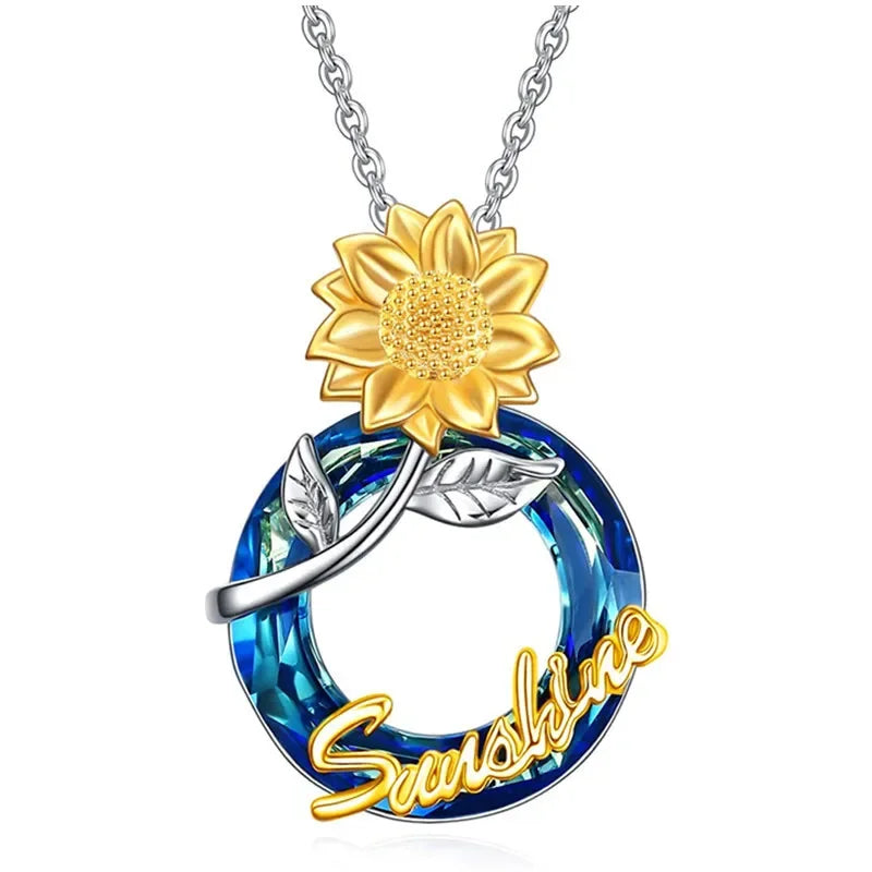 Sunflower Blue Crystal Mood Tracker Necklace – Zinc Alloy Crystal Chain Necklace Nixie
