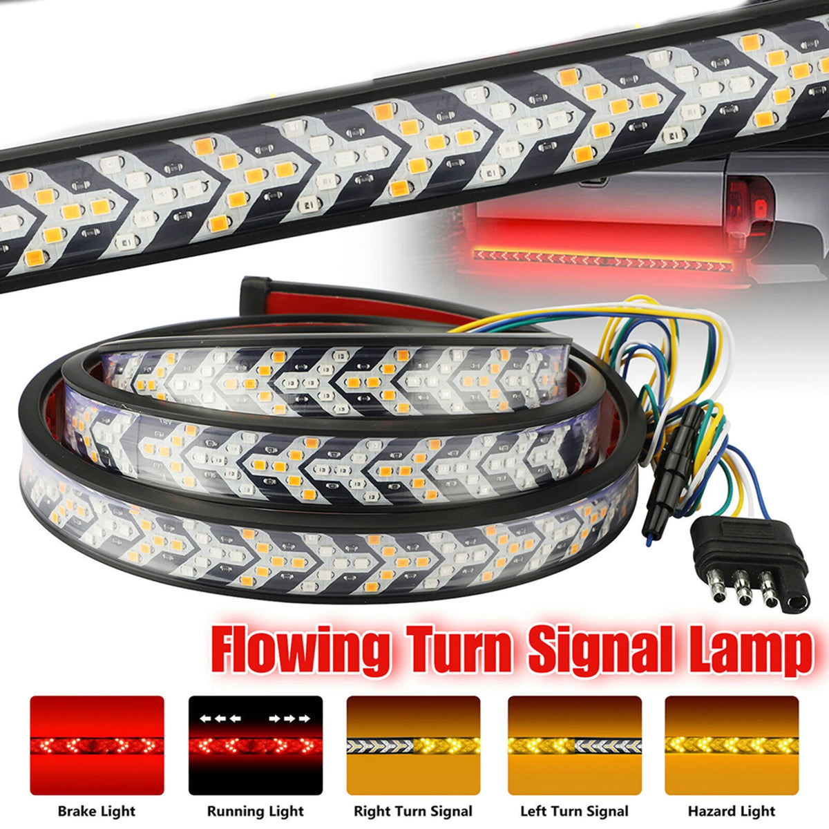 LED Tailgate Light Strip | Brake, Turn Signal, No-Drill LED Tailgate Light Bar Nixie