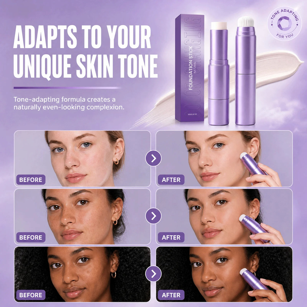 VIARELINE 2-in-1 Color Changing Foundation Stick | All Skin Foundation Stick Nixie